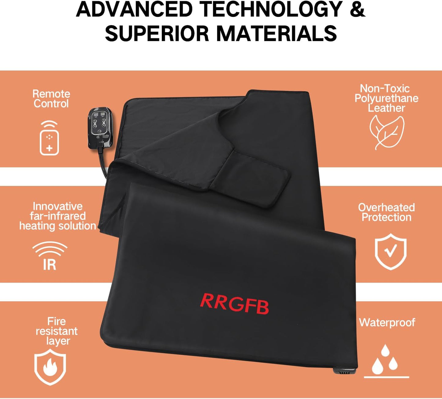 Portable Infrared Sauna Blanket, Detox & Relaxation at Home, Adjustable Timer 1-60 Min, Temperature Range 95-167℉, 6 ft x 2.6 ft, Durable PU Leather Cover