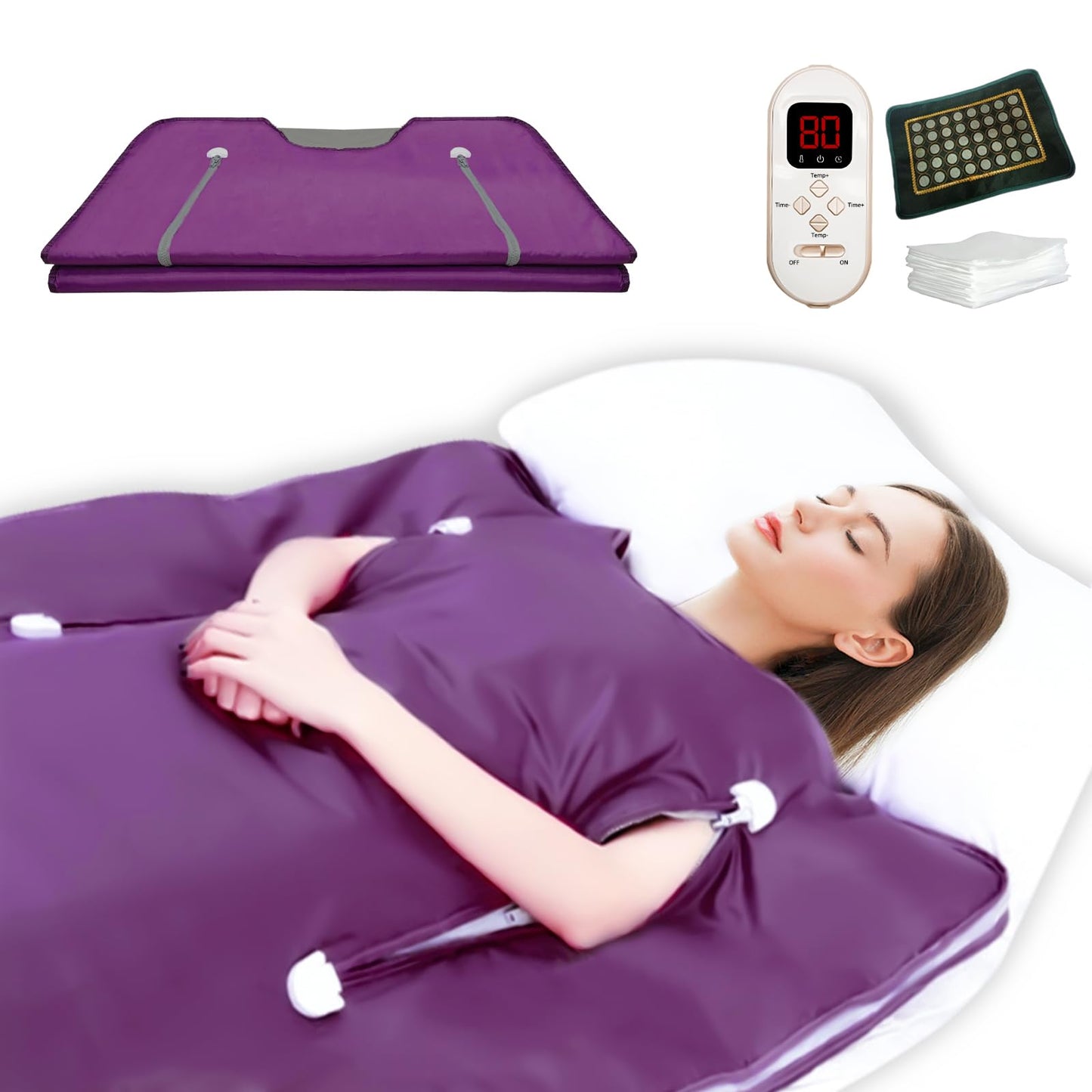 Sauna Blanket Infrared Zipper Oxford Cloth Upgraded Version Professional Detox & Heat Therapy Blanket with Remote (US 110V,71×32 Inches)