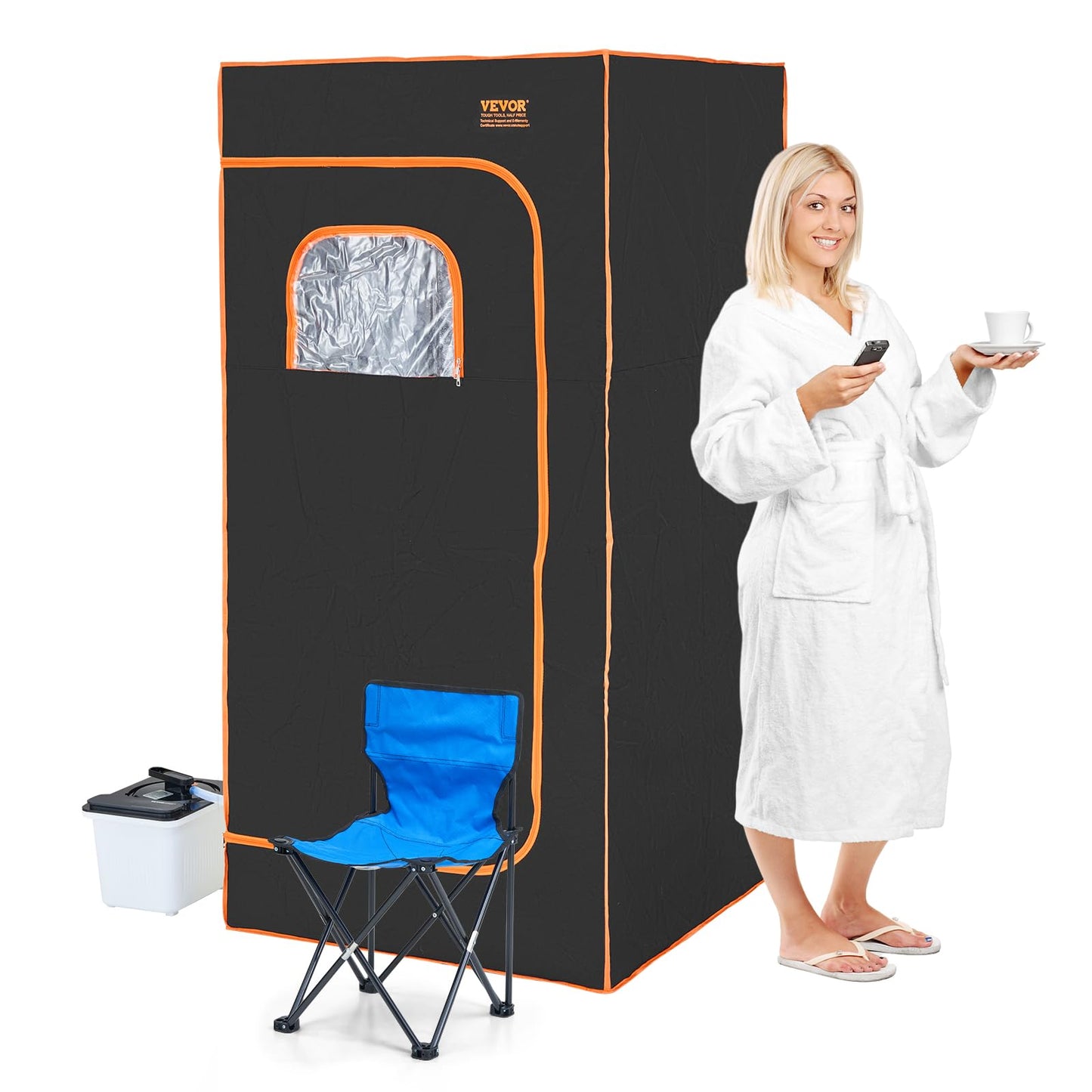 VEVOR Portable Personal Steam Sauna Spa Tent with 1200 Watt Steam Generator, with Chair & Storage Bag, Home Therapeutic Sauna Blanket for Detox Relaxation, Time & Temperature Remote Control, Black