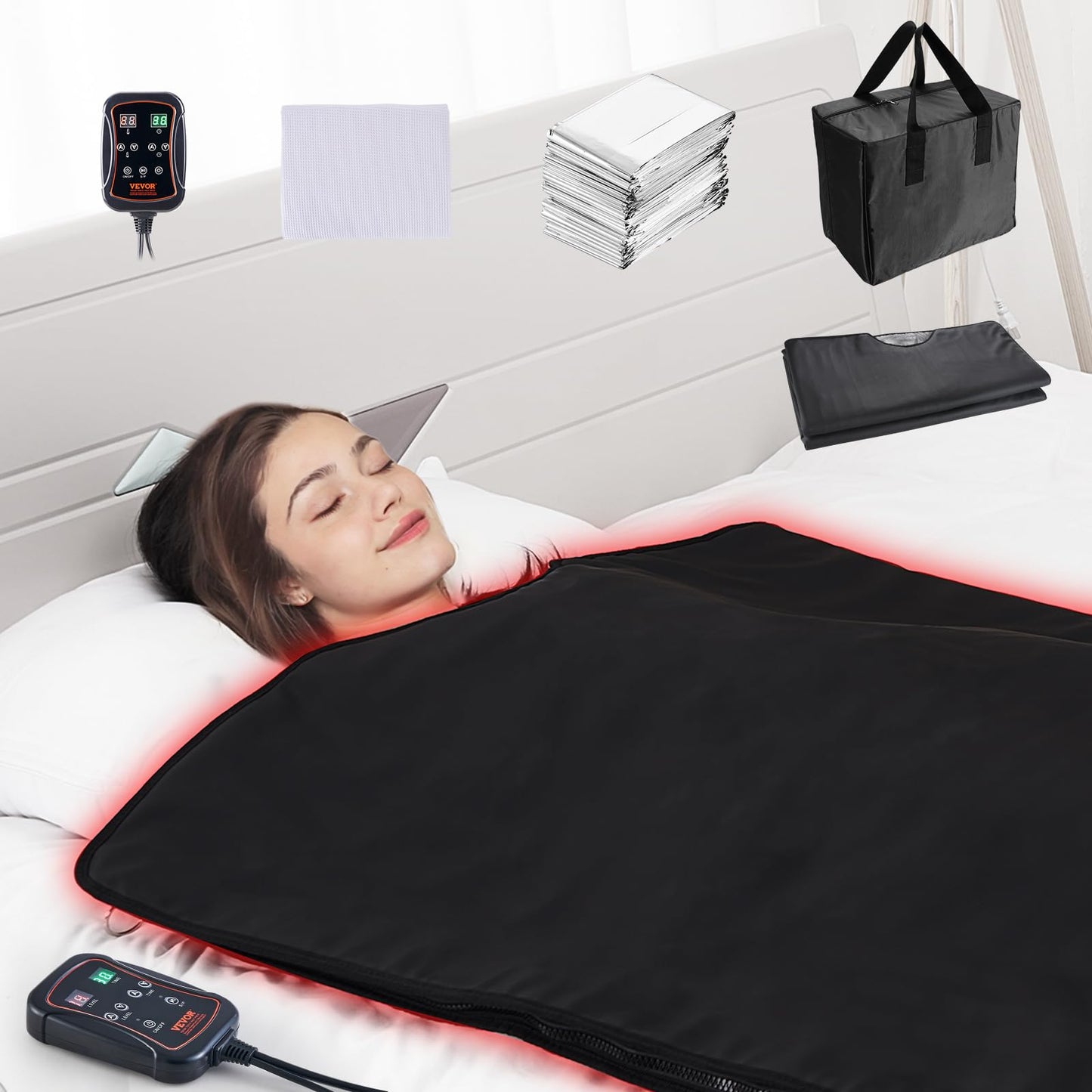 VEVOR Sauna Blanket, Portable Far Infrared Sauna for Home, Oxford Sauna Bag w/Arm Holes & Carbon Fiber Heating, 1-6 Level Adjustable Temp 95-176℉, 5-60 Minutes Timer, 71 x 31 in