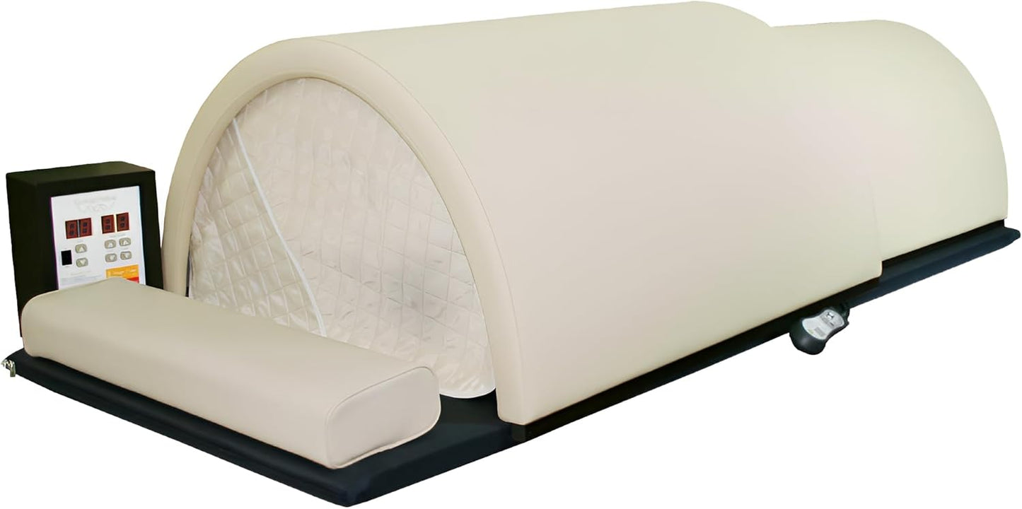 Golden Wave Meta Chamber Infrared Sauna Dome | Personal Portable FAR Home Spa Hot Carbon and Ceramic Dry Heat | 1340W/110V Power | One Person Tub Capsule with Pillow and Heater Pad