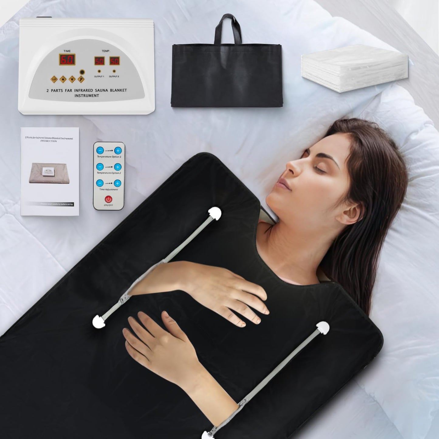 Infrared Sauna Blanket - Sauna Blanket for Optional Heating Layer for Home Relaxation with 5 Layer Thickened Construction, 95℉ - 176℉ & 1-60 Minutes Timer, 6 ft x 2.65 ft