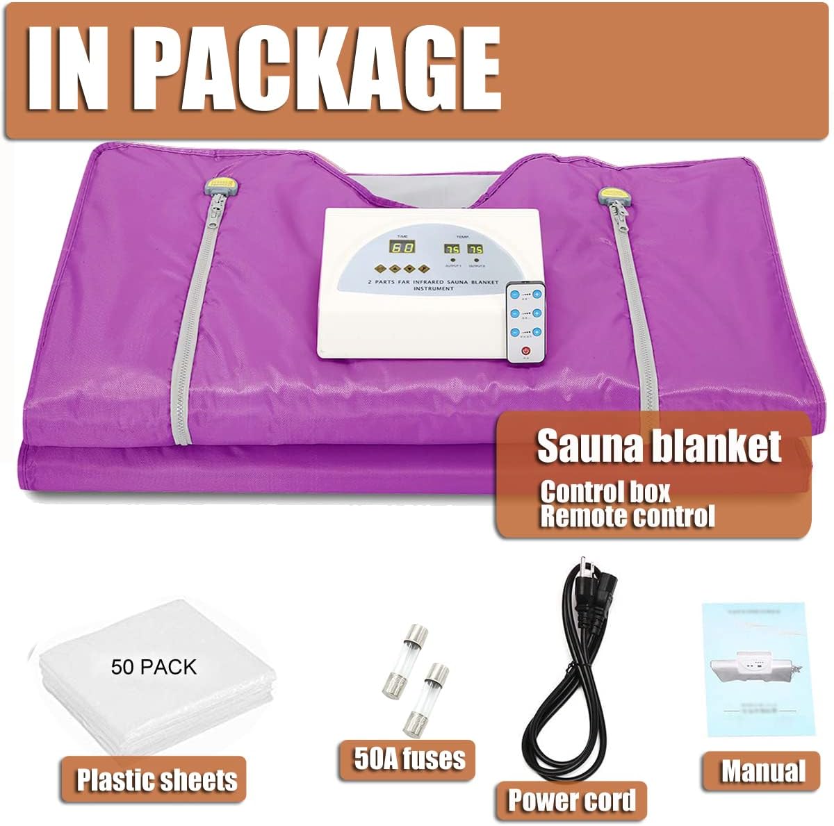 Vanell Far Infrared Sauna Detox Blanket - 2-Zone Spa Sauna Blanket, Overall Wrap Heating, FIR Technology, Zipper Type - Digital Body Heat Blanket