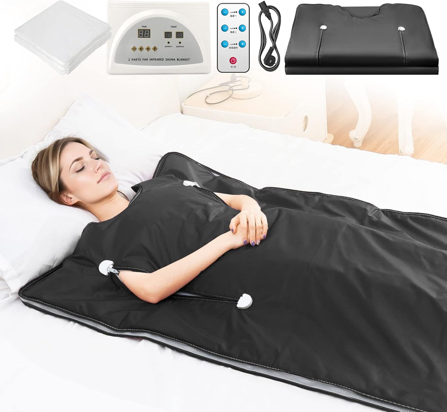 Infrared Sauna Blanket - Sauna Blanket with Remote Control for Exercise Recovery, Portable Infrared Sauna Blanket for Home Relaxation Calm Your Body and Mind Black