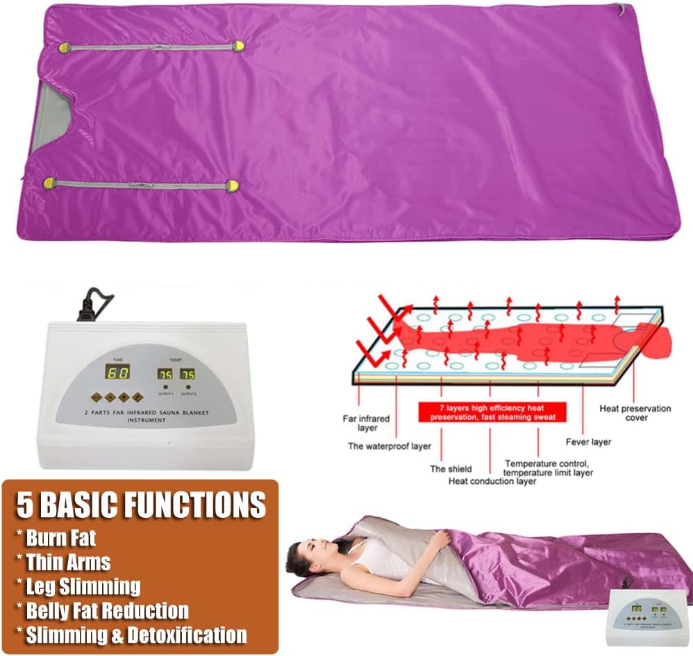 Vanell Far Infrared Sauna Detox Blanket - 2-Zone Spa Sauna Blanket, Overall Wrap Heating, FIR Technology, Zipper Type - Digital Body Heat Blanket