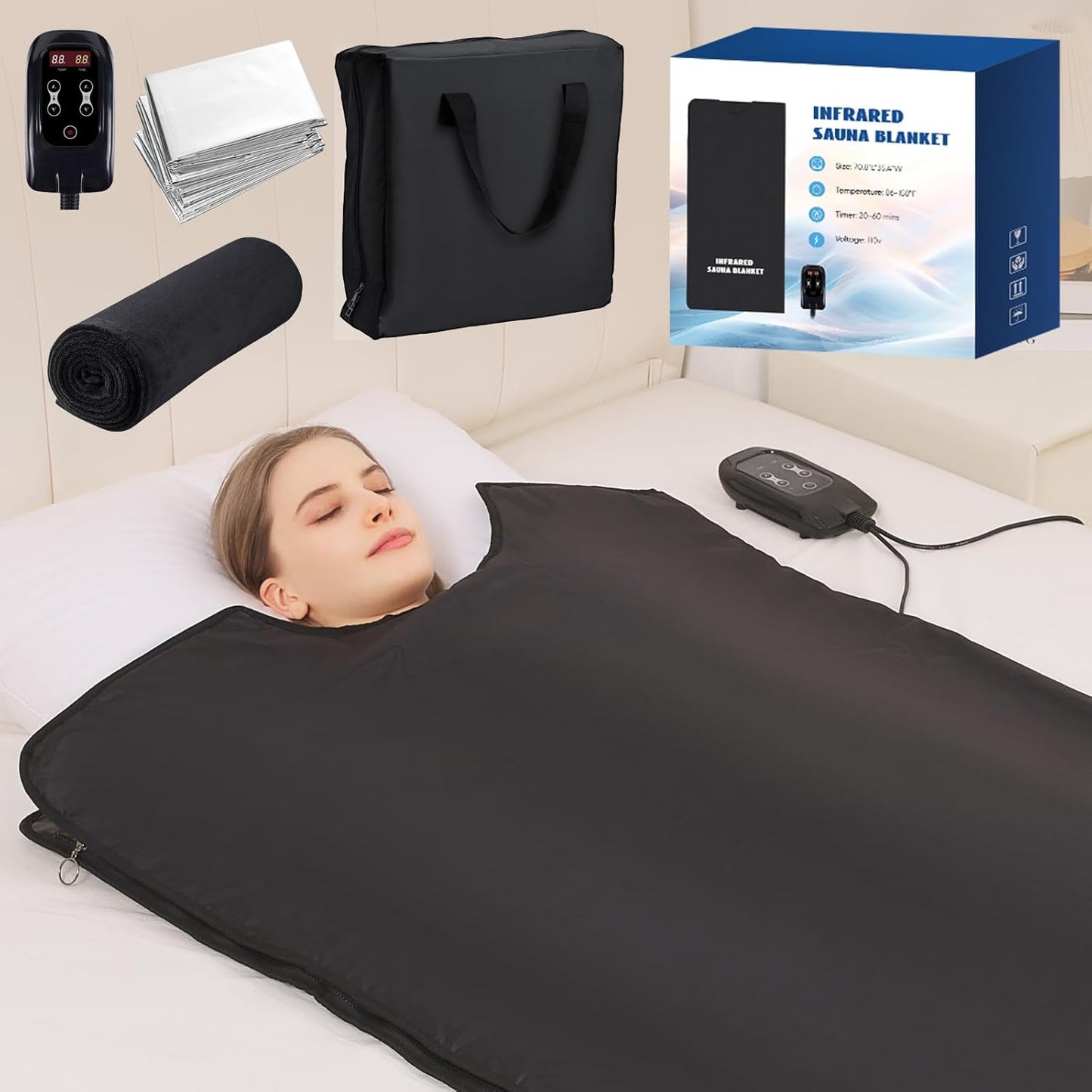 Sauna Blanket for Detoxification,2025 Upgraded Portable Far Infrared Sauna Blanket for Home,Remote Control Sauna,86-158℉,20-60Minutes Timer,6 ftx3 ft