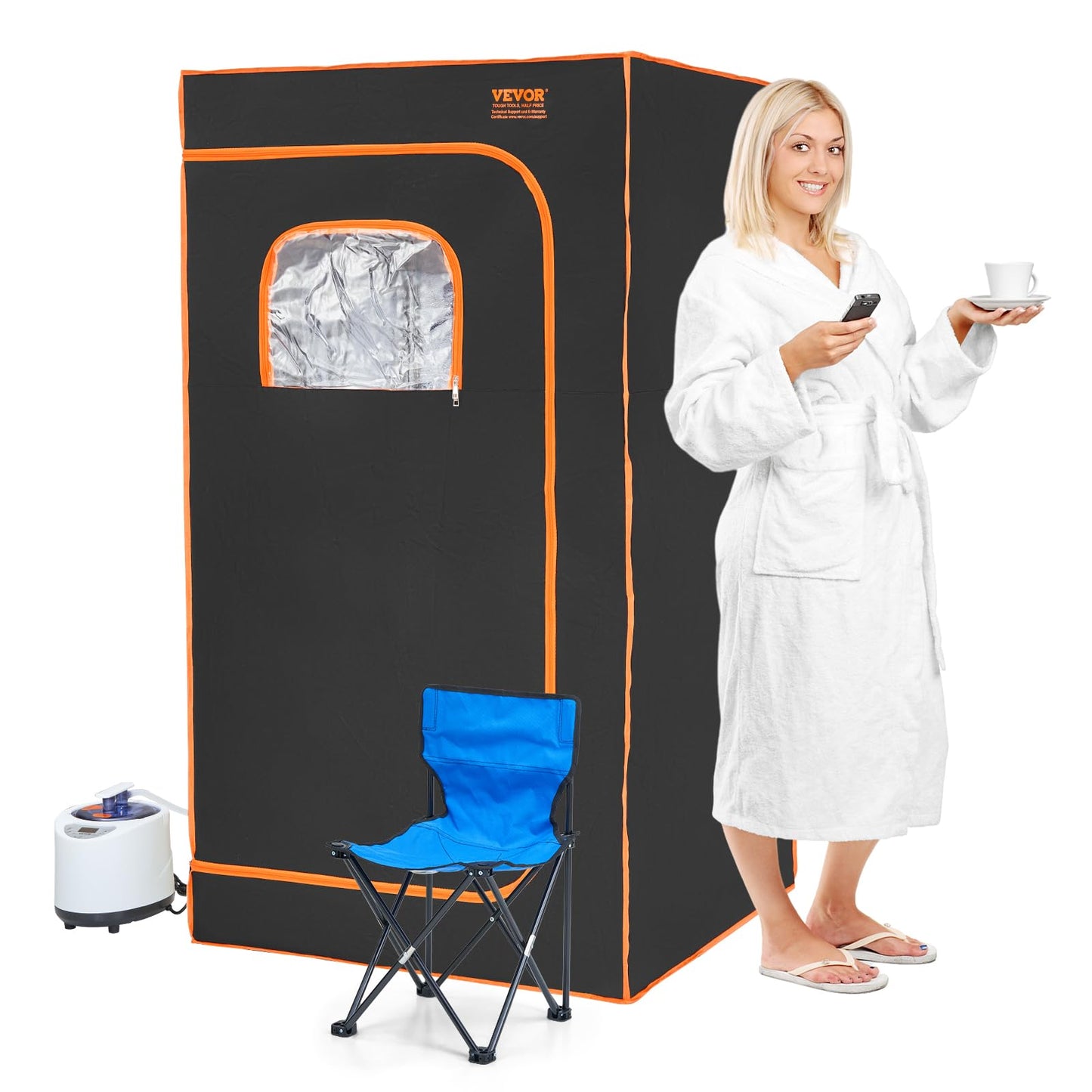 VEVOR Portable Personal Steam Sauna Spa Tent with 1200 Watt Steam Generator, with Chair & Storage Bag, Home Therapeutic Sauna Blanket for Detox Relaxation, Time & Temperature Remote Control, Black