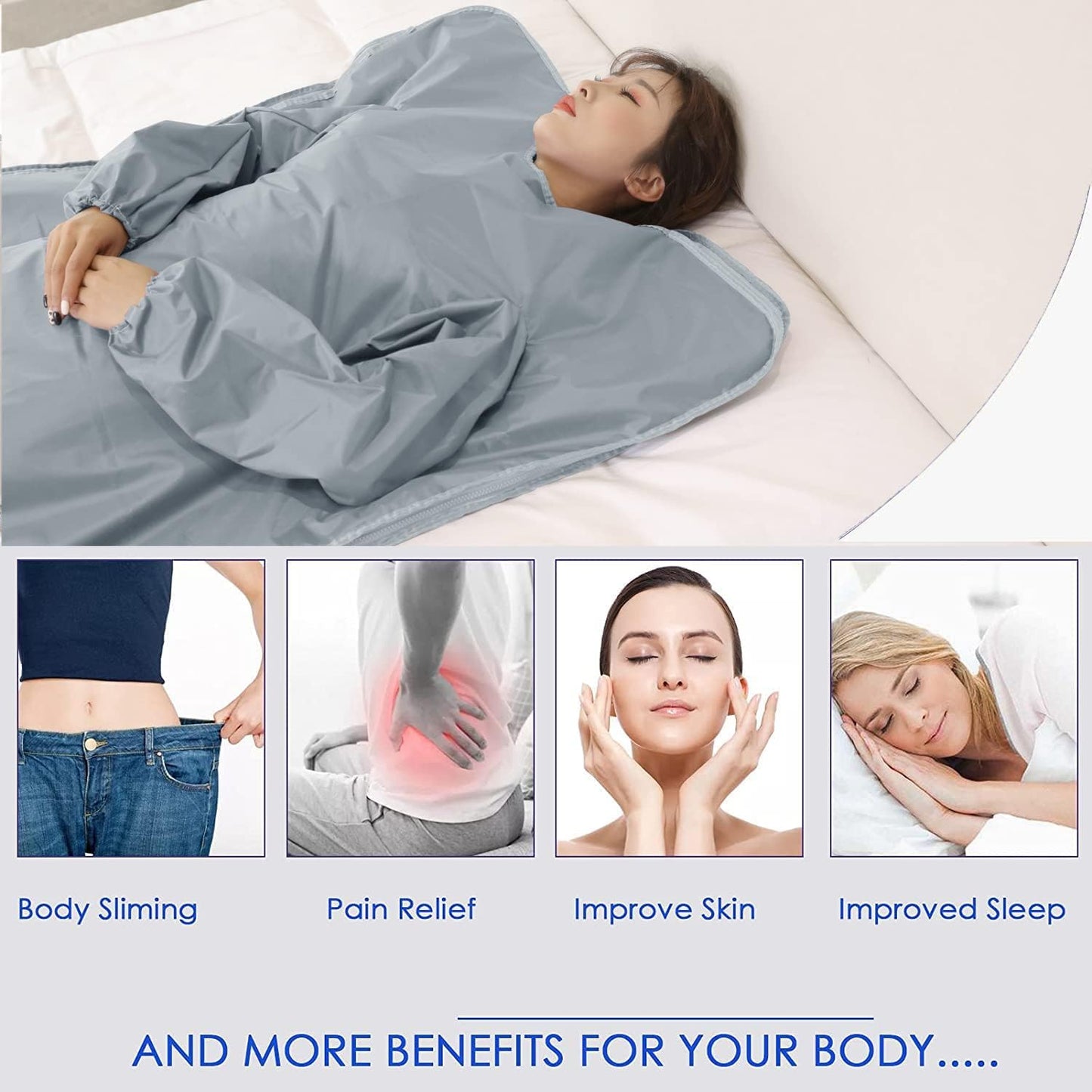 Sleeves Design Far-Infrared Sauna Blanket Fast Heating with Digital Control, Intelligent Remote Control 110V Pain Relief Detox Sauna Bed
