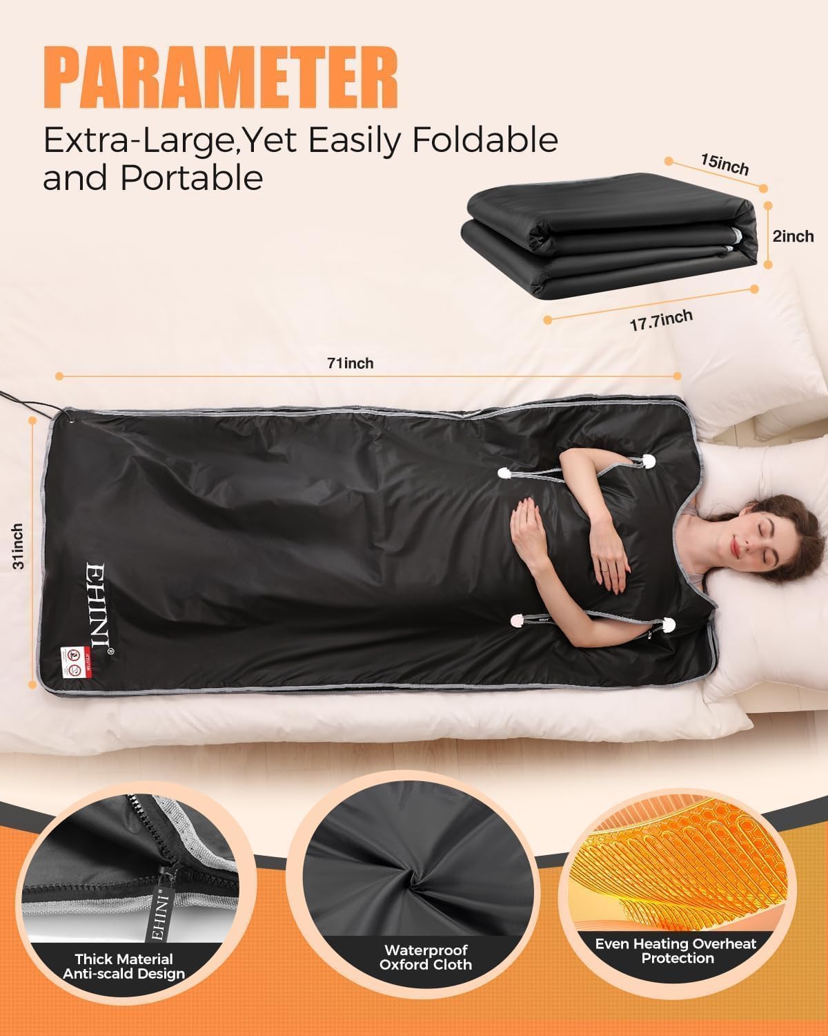 Infrared Sauna Blanket-Sauna Blanket for Home Use, Portable Design for Relaxation and Detoxification Highest 176℉, 20-60 Minutes Timer, 6 ft x 2.65 ft(Darkness)