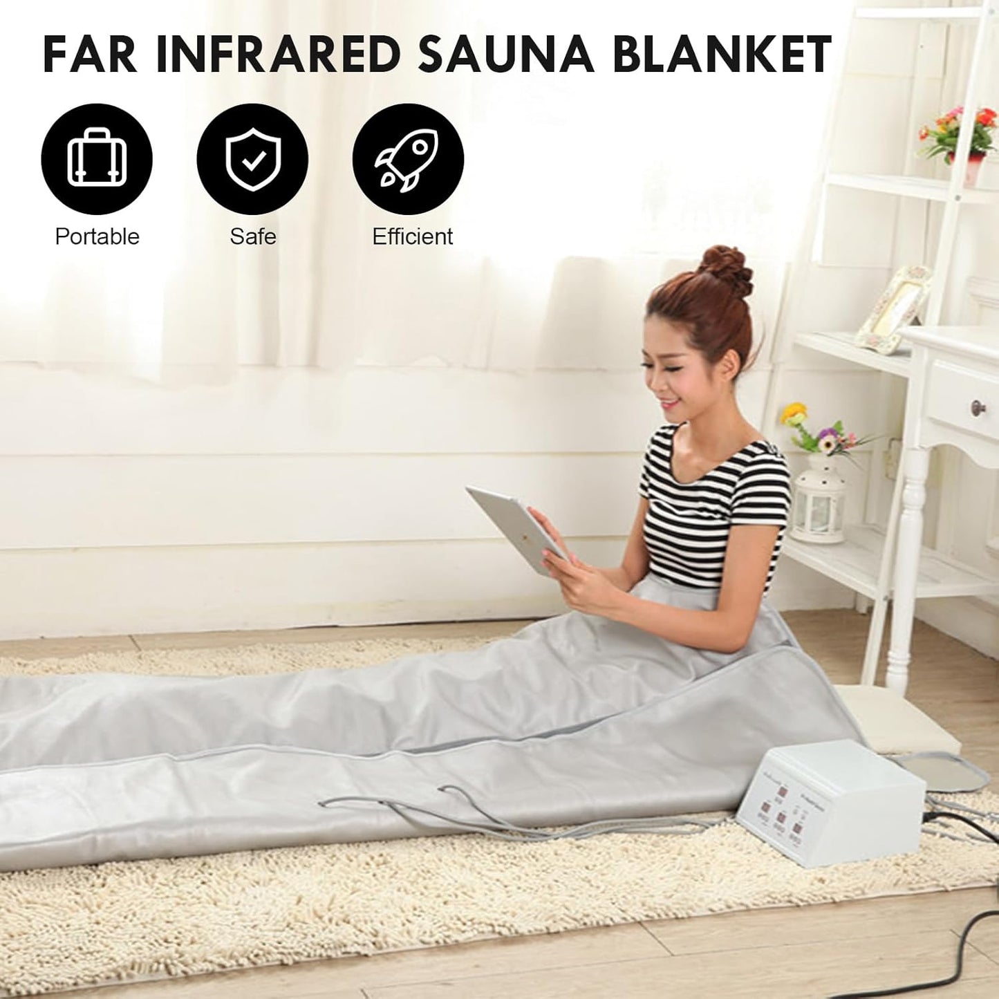 ZONEMEL 3 Zone Digital Far-Infrared Heat Sauna Blanket, Body Shaper Sauna Slimming Blanket Detox Therapy Machine Fitness, Adjustable Size