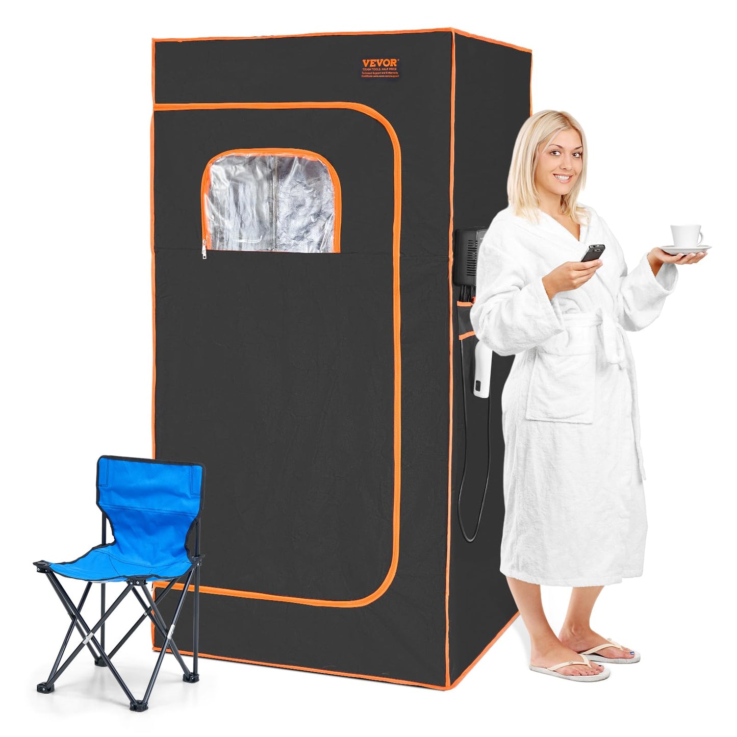 VEVOR Portable Personal Steam Sauna Spa Tent with 1200 Watt Steam Generator, with Chair & Storage Bag, Home Therapeutic Sauna Blanket for Detox Relaxation, Time & Temperature Remote Control, Black