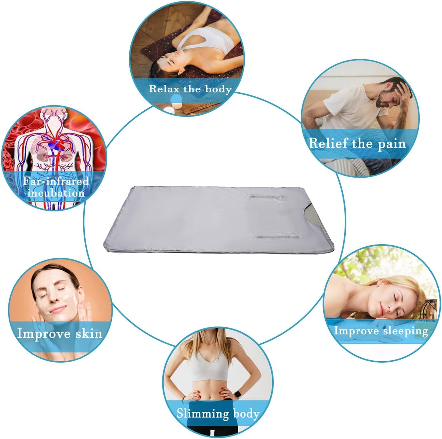 Natural Jade and Tourmaline Heat Sauna Blanket Detox 2025 Upgrade Far Infrared Zipper Sauna Bed Pain Relief Sauna Bag Oxford Cloth (Silver)
