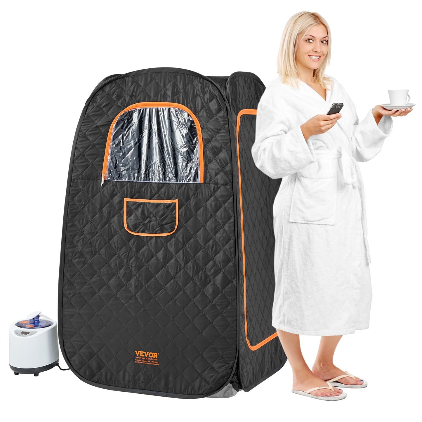 VEVOR Portable Personal Steam Sauna Spa Tent with 1200 Watt Steam Generator, with Chair & Storage Bag, Home Therapeutic Sauna Blanket for Detox Relaxation, Time & Temperature Remote Control, Black