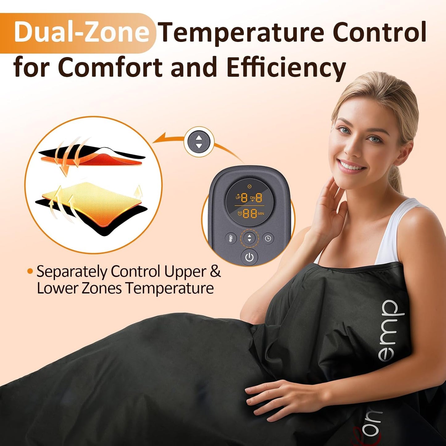 Comfytemp Infrared Sauna Blanket 35" X 78" Extra Large, Support Dual Zone Temperature Control & App Control — Smarter & Safer Portable Sauna Blanket, Low EMF, for Sweating, for Mom