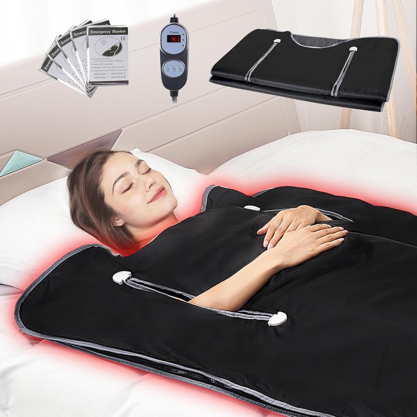 VEVOR Sauna Blanket, Portable Far Infrared Sauna for Home, Oxford Sauna Bag w/Arm Holes & Carbon Fiber Heating, 1-6 Level Adjustable Temp 95-176℉, 5-60 Minutes Timer, 71 x 31 in