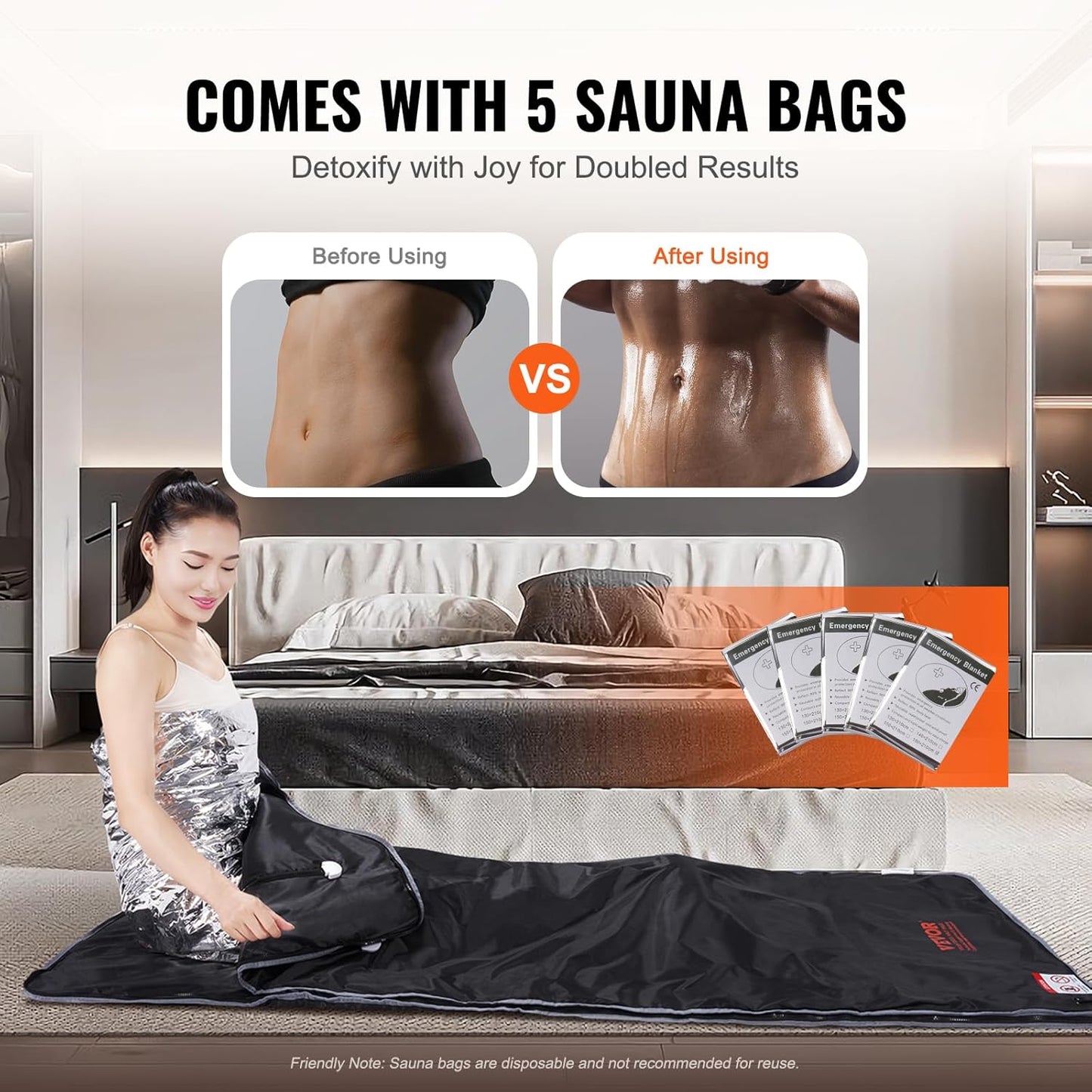 VEVOR Sauna Blanket, Portable Far Infrared Sauna for Home, Oxford Sauna Bag w/Arm Holes & Carbon Fiber Heating, 1-6 Level Adjustable Temp 95-176℉, 5-60 Minutes Timer, 71 x 31 in