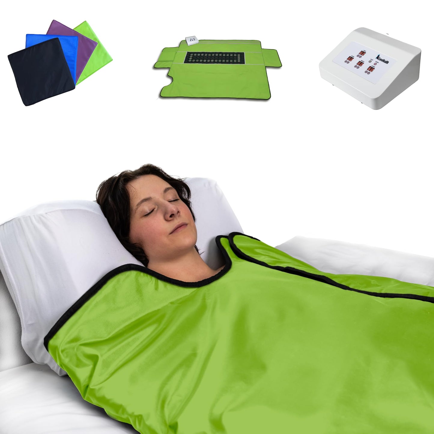 1Love Far Infrared Sauna Blanket | 0 EMFs & VOCs | 77-176°F | 3 Zone Control | Durable Waterproof Nylon | Portable Sauna | Sauna Blanket Blanket for Home Detox | Sauna Bag | Therapeutic Stones - Blue