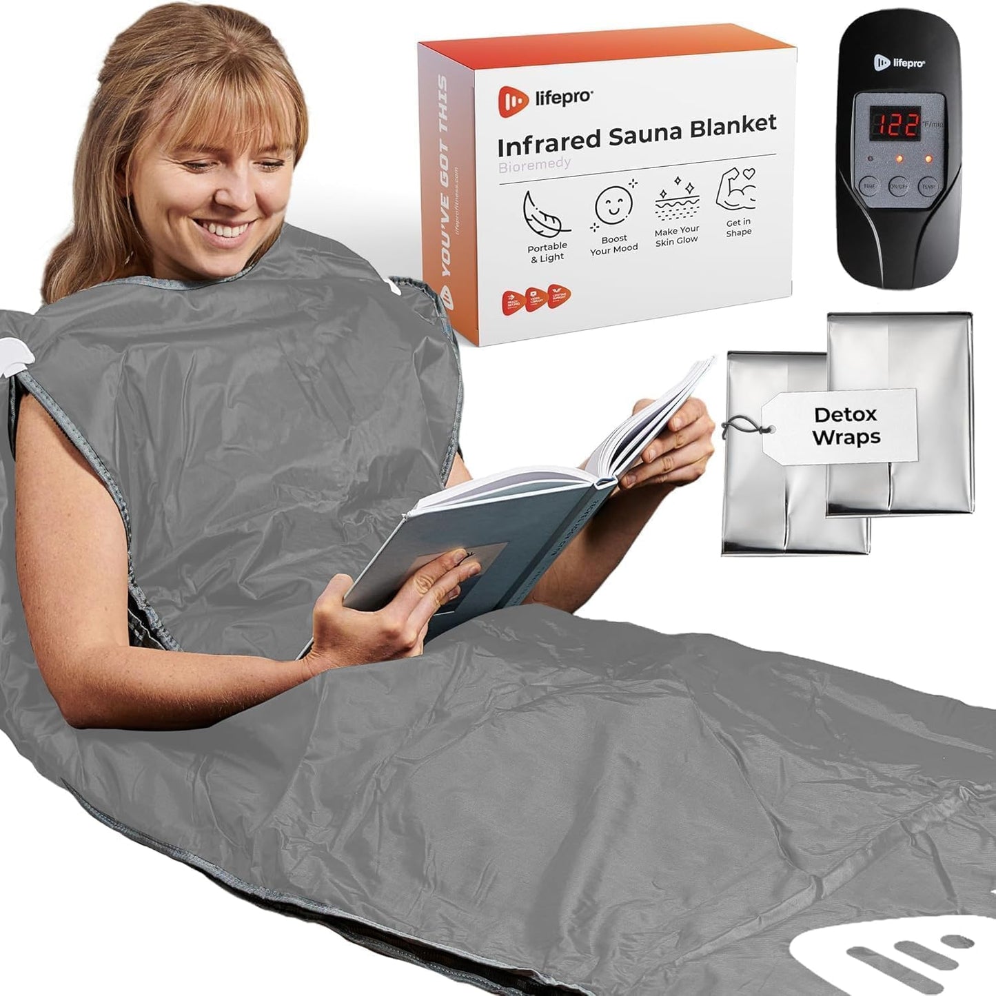 LifePro Infrared Sauna Blanket - Personal Sauna for Detox, Tension, and Relaxation - Portable Sauna for Home with Multi-Layer Heating 113°F - 176°F and Remote Control - Included Sauna Detox Wraps