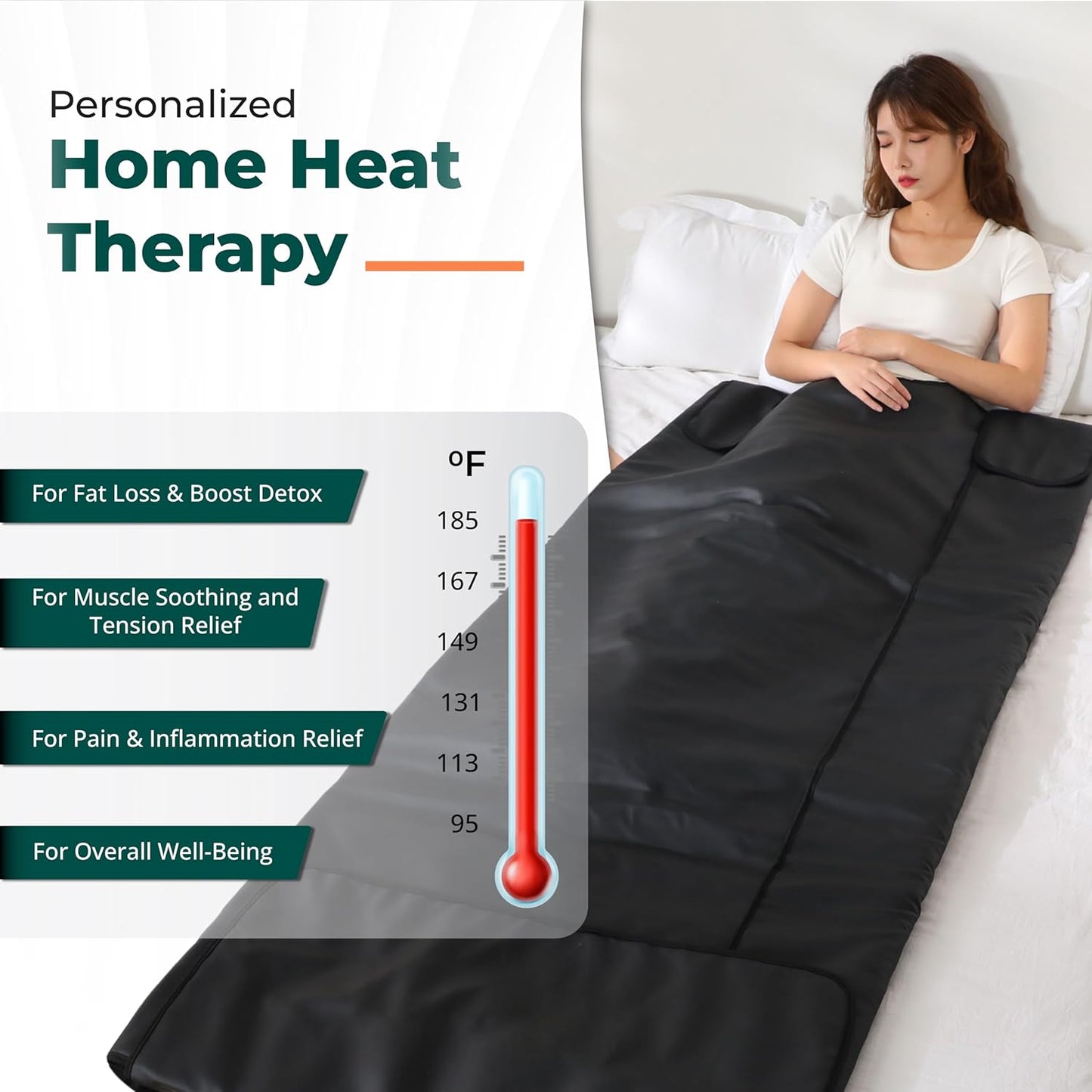HL500 Portable Far Infrared Sauna Blanket for Body Relaxation & Detoxification, 1-60 Minutes Timer, 95-185°F Temp. Control