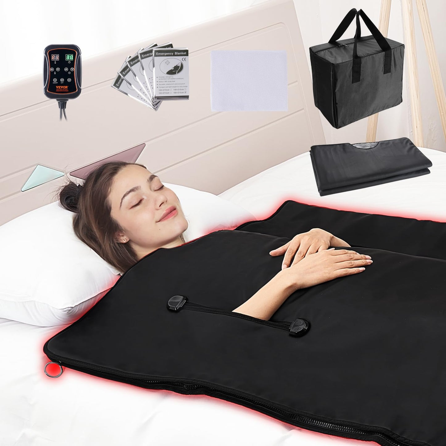 VEVOR Sauna Blanket, Portable Far Infrared Sauna for Home, Oxford Sauna Bag w/Arm Holes & Carbon Fiber Heating, 1-6 Level Adjustable Temp 95-176℉, 5-60 Minutes Timer, 71 x 31 in