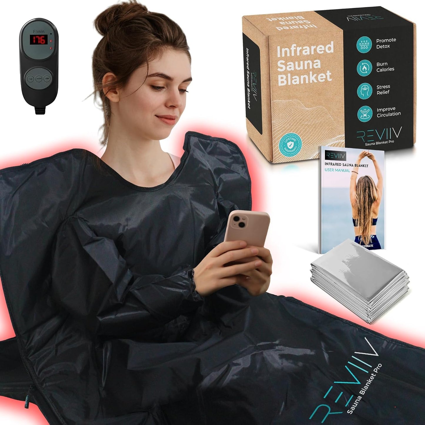 Portable Far Infrared Sauna Blanket with Zipper Arm Holes for Ultimate Flexibility and Detoxification with 10x Bonus Thermal Blankets - Sauna Blanket Infrared Saunas for Home, 113-176℉