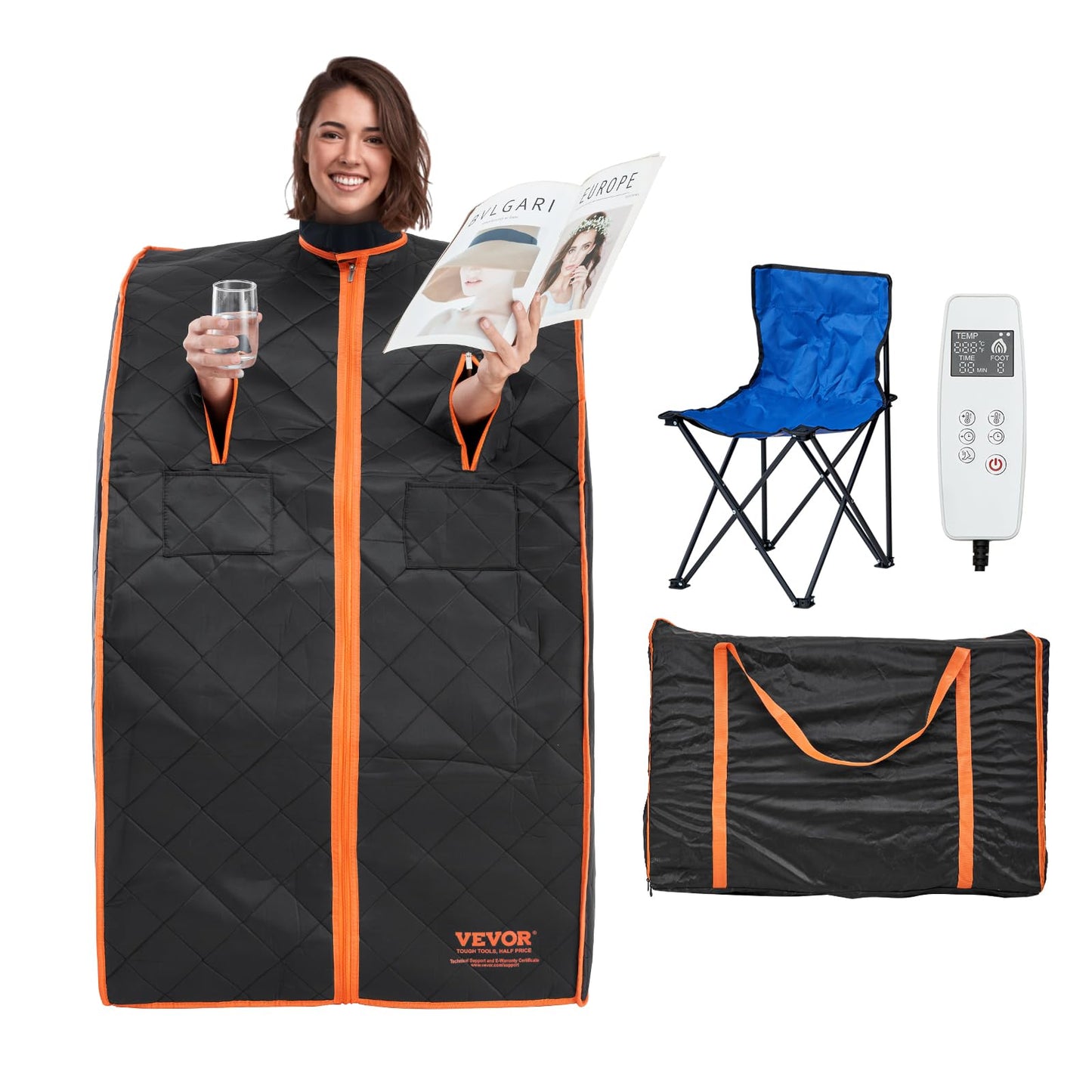 VEVOR Portable Personal Steam Sauna Spa Tent with 1200 Watt Steam Generator, with Chair & Storage Bag, Home Therapeutic Sauna Blanket for Detox Relaxation, Time & Temperature Remote Control, Black
