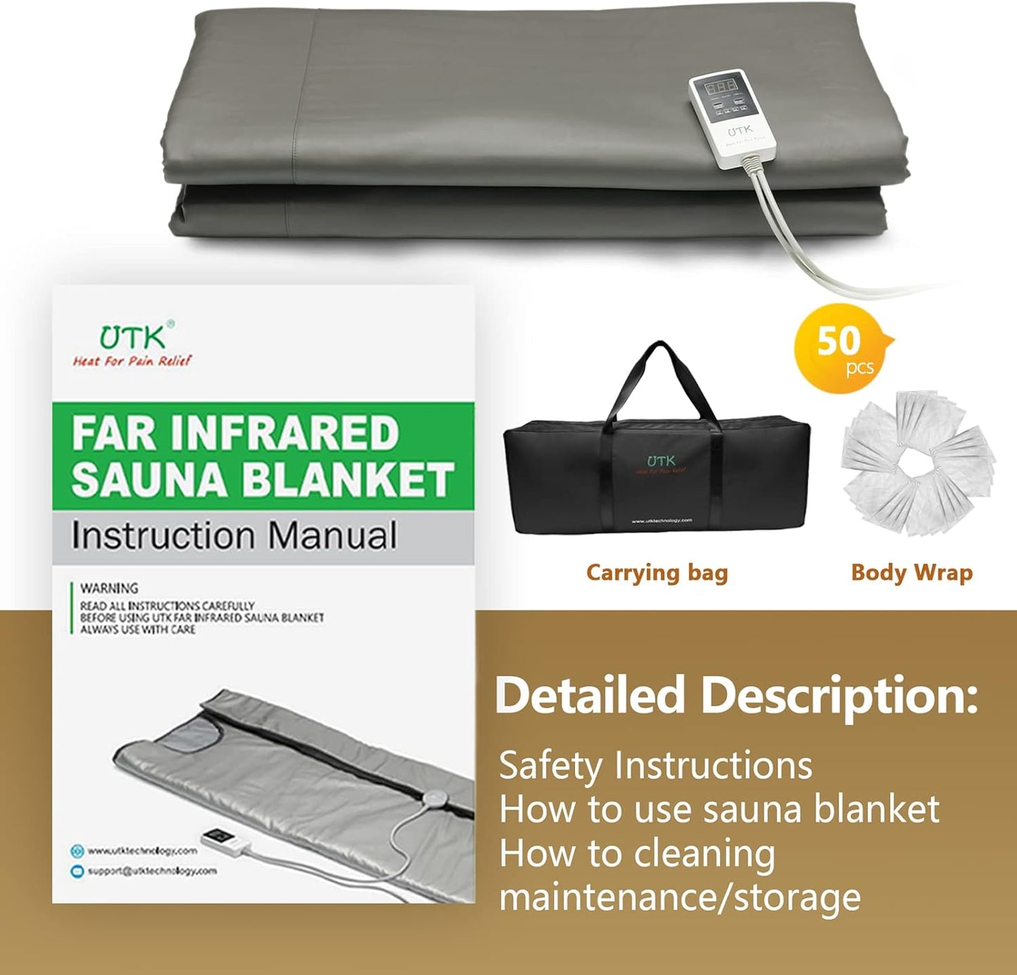 UTK Infrared Sauna Blanket, Portable Sauna for Home SPA, Fast Sweat & None Smell Infrared Sauna to Relax & Detox Your Body and Mind, (71"*71") Full-Size Home Sauna with 50 Plastic Wraps