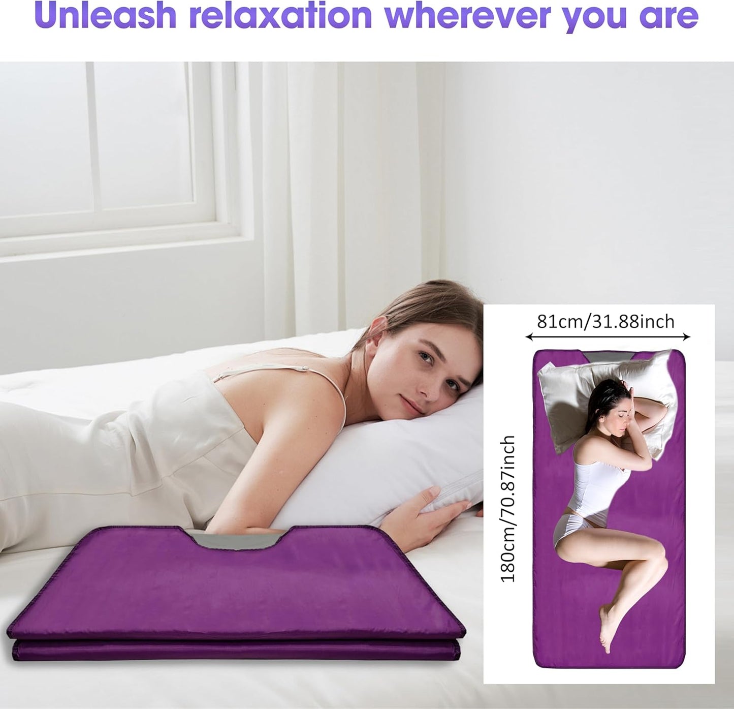 Natural Jade and Tourmaline Heat Far Infrared Sauna Blanket 2-Zone Control Rapid Heating Detox Blanket Pain Relief with Personal Sauna Blanket at Home Oxford Cloth Sauna Bed (Purple)