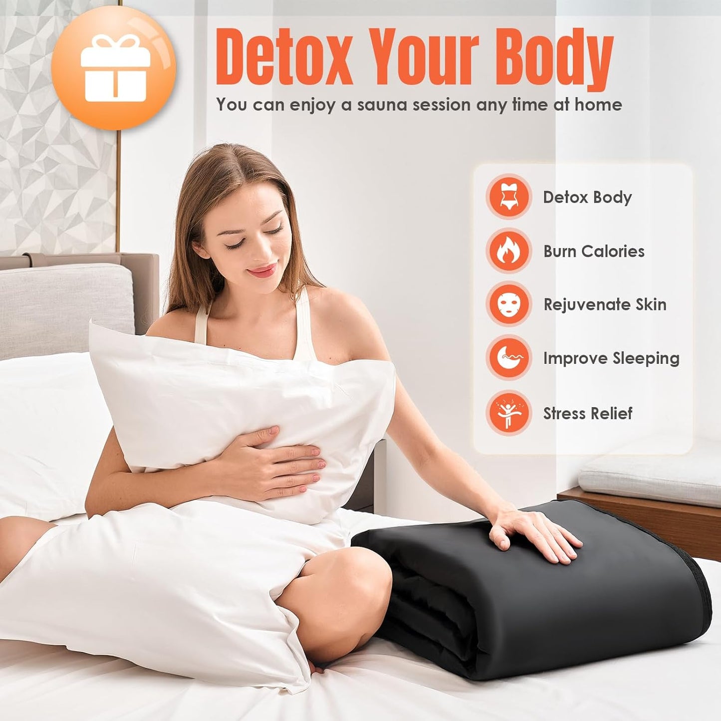 MIXC Infrared Sauna Blanket with Arm Holes for Home Use, Portable Design and Full Body Detox & Relaxation, Highest 176℉, 20-60 Minutes Timer, 6 ft x 2.65 ft Black