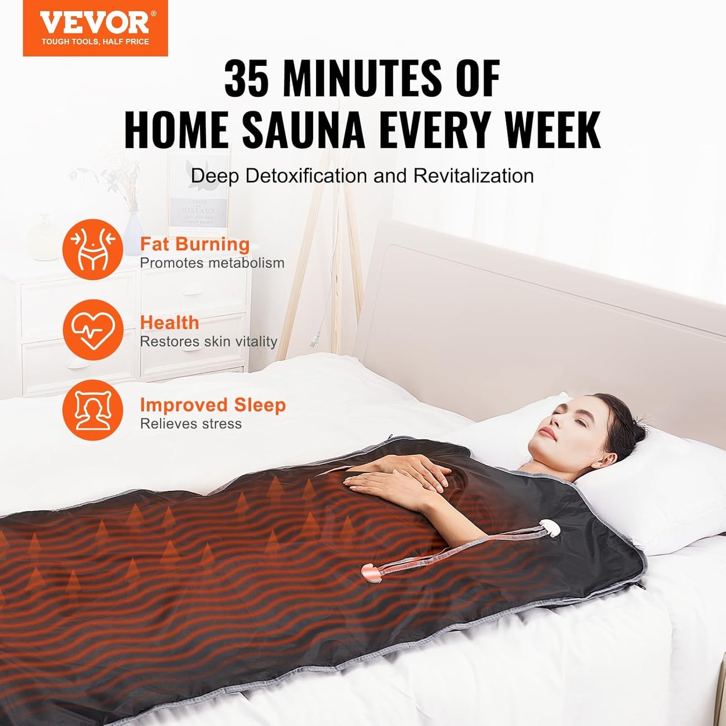 VEVOR Sauna Blanket, Portable Far Infrared Sauna for Home, Oxford Sauna Bag w/Arm Holes & Carbon Fiber Heating, 1-6 Level Adjustable Temp 95-176℉, 5-60 Minutes Timer, 71 x 31 in