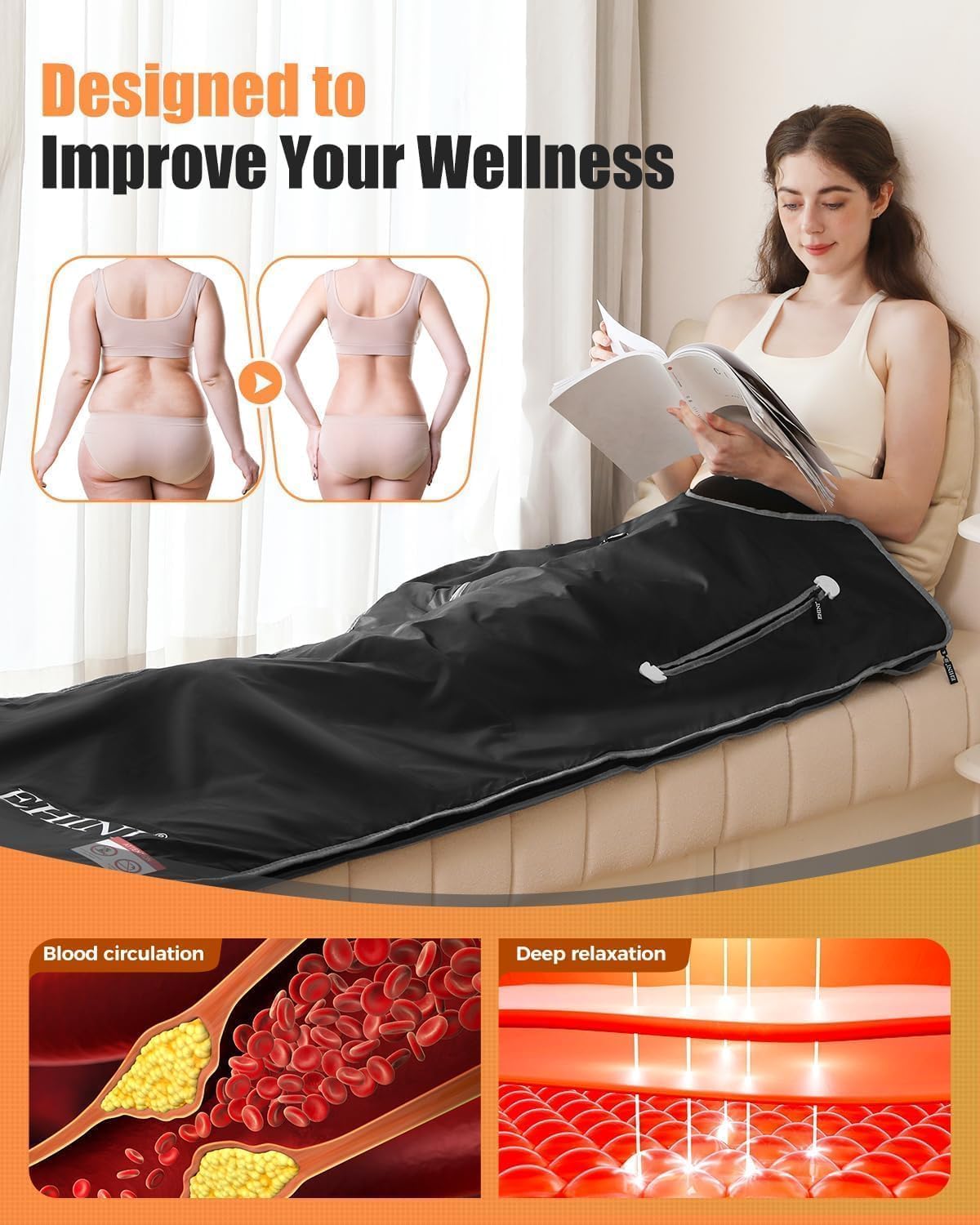 Infrared Sauna Blanket-Sauna Blanket for Home Use, Portable Design for Relaxation and Detoxification Highest 176℉, 20-60 Minutes Timer, 6 ft x 2.65 ft(Darkness)