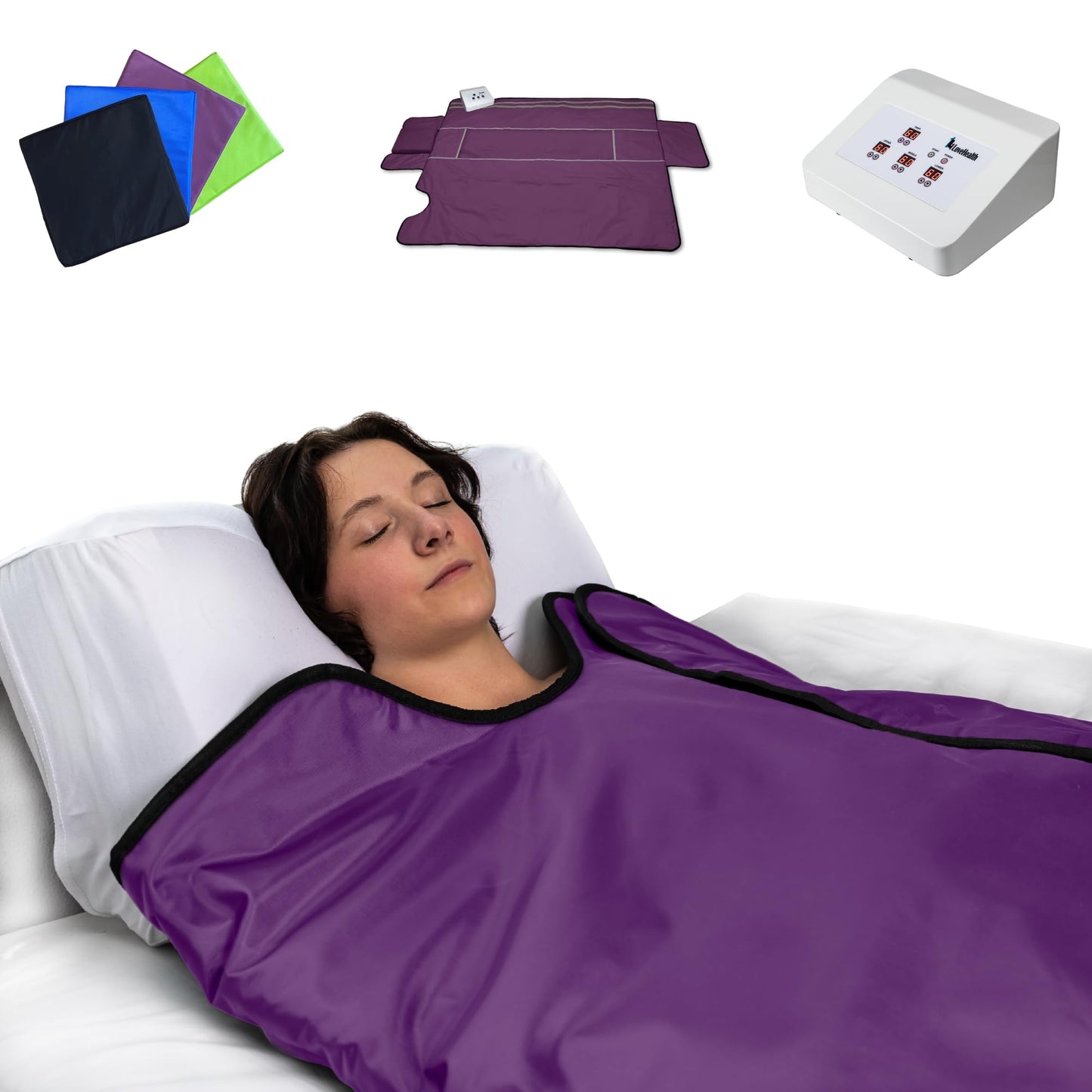 1Love Far Infrared Sauna Blanket | 0 EMFs & VOCs | 77-176°F | 3 Zone Control | Durable Waterproof Nylon | Portable Sauna | Sauna Blanket Blanket for Home Detox | Sauna Bag | Therapeutic Stones - Blue
