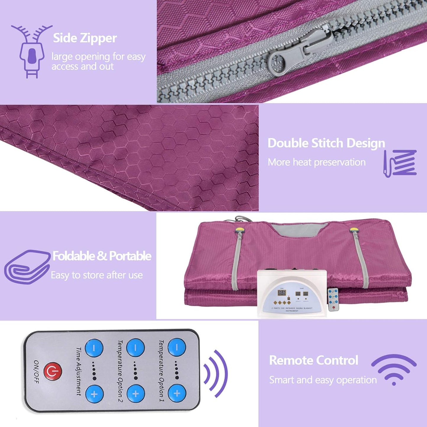 Sauna Blanket Infrared,Double Zipper Design 2 Zone Far-Infrared Sauna Blanket,70"x32"Waterproof Oxford Cloth Professional Detox Therapy Beauty Machine(Zipper Type,Purple)