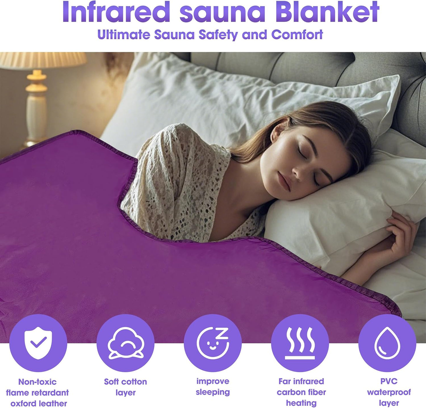 Natural Jade and Tourmaline Heat Far Infrared Sauna Blanket 2-Zone Control Rapid Heating Detox Blanket Pain Relief with Personal Sauna Blanket at Home Oxford Cloth Sauna Bed (Purple)