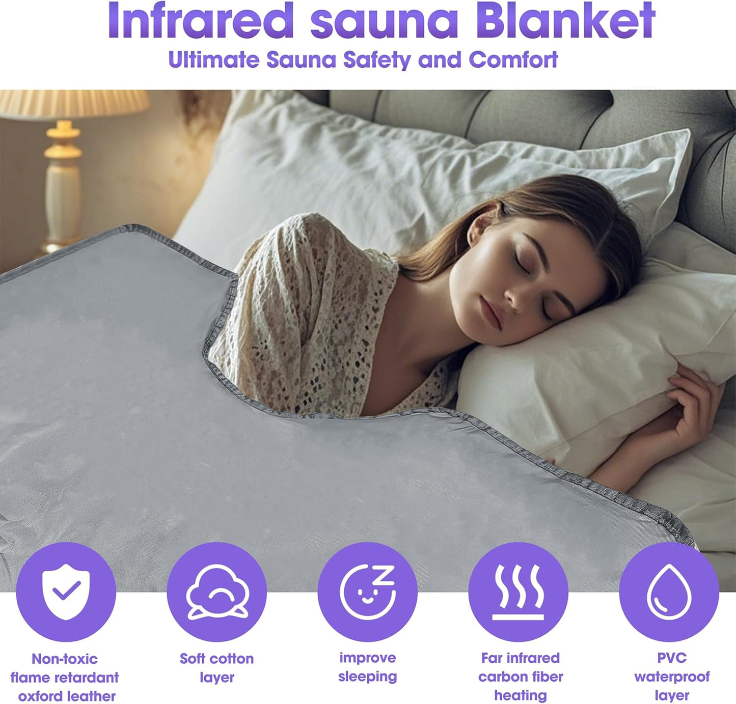 Natural Jade and Tourmaline Heat Far Infrared Sauna Blanket 2-Zone Control Rapid Heating Detox Pain Relief with Personal Sauna Blanket Bed at Home Oxford Cloth 6 ft x 2.65 ft (Silver)