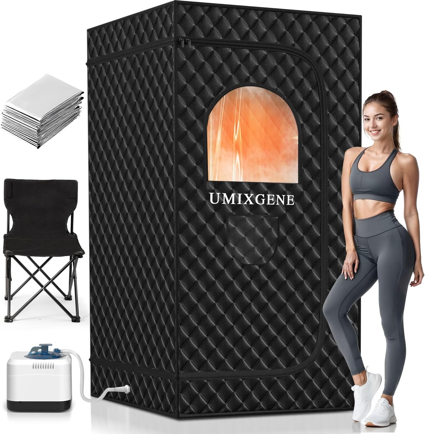Sauna Box,Portable Sauna for Home use with Ten Aluminium foil Heating Blankets,Personal Steam Sauna with 3L Steamer, 9 Levels, Folding Chair,Extra Large Size (36 * 36 * 71inch)