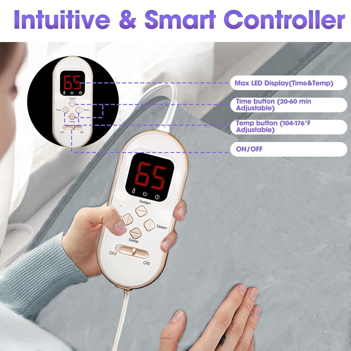 Sleeves Design Far-Infrared Sauna Blanket Fast Heating with Digital Control, Intelligent Remote Control 110V Pain Relief Detox Sauna Bed