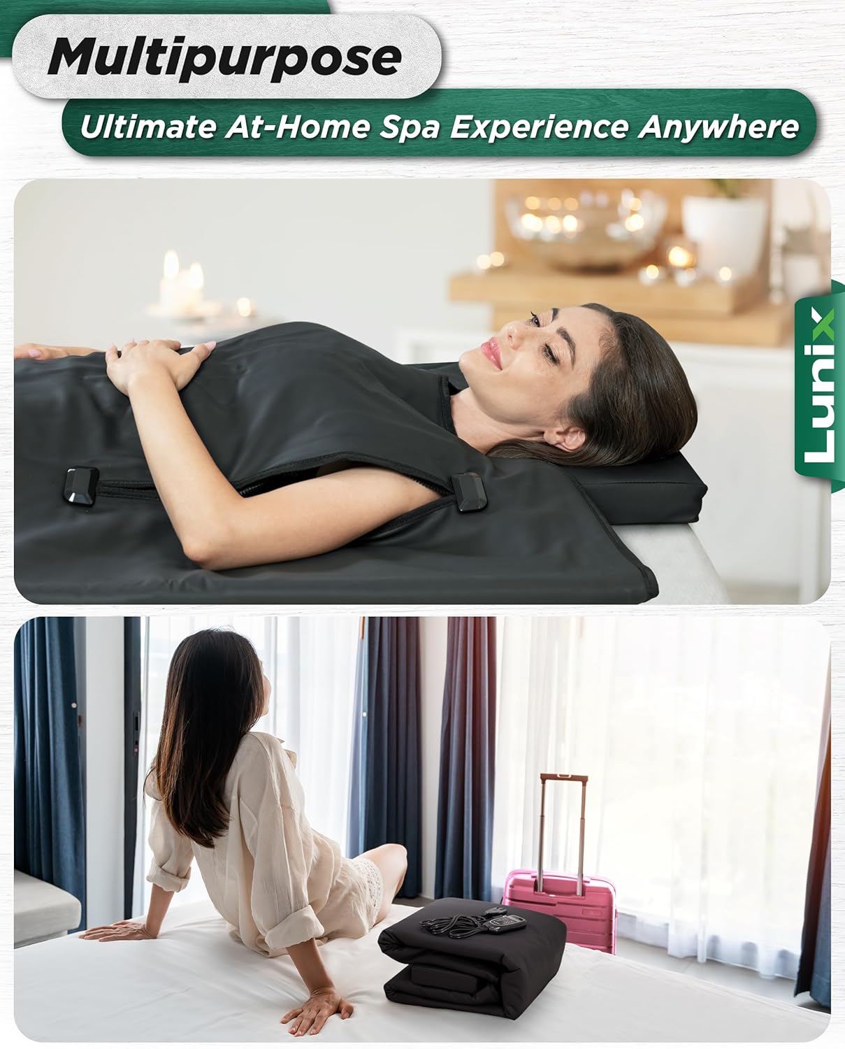 Lunix LX17 Portable Far Infrared Sauna Blanket for Home Relaxation - Temperature Range of 77-176°F - Enjoy an Infrared Sauna Anywhere, with Head Pillow, Detox Wrap & Hot Cold Gel Pack