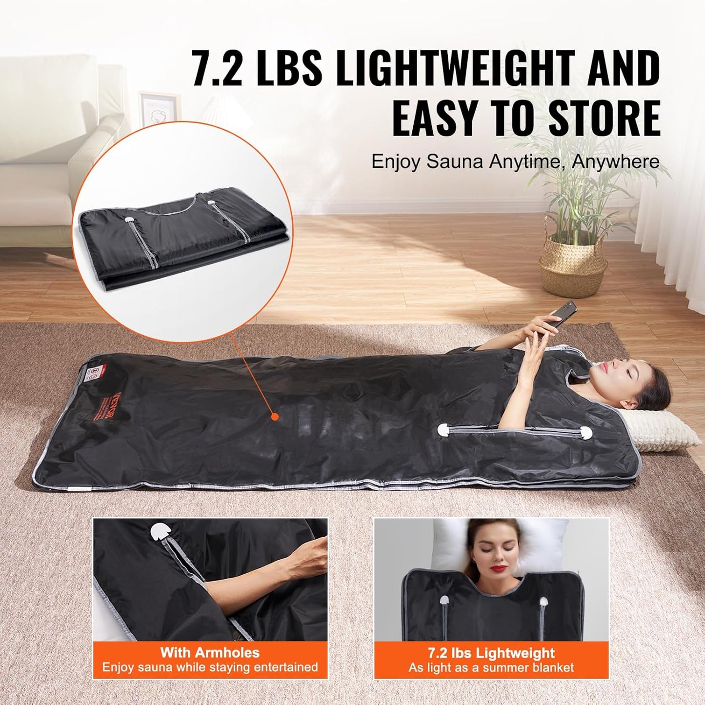 VEVOR Sauna Blanket, Portable Far Infrared Sauna for Home, Oxford Sauna Bag w/Arm Holes & Carbon Fiber Heating, 1-6 Level Adjustable Temp 95-176℉, 5-60 Minutes Timer, 71 x 31 in