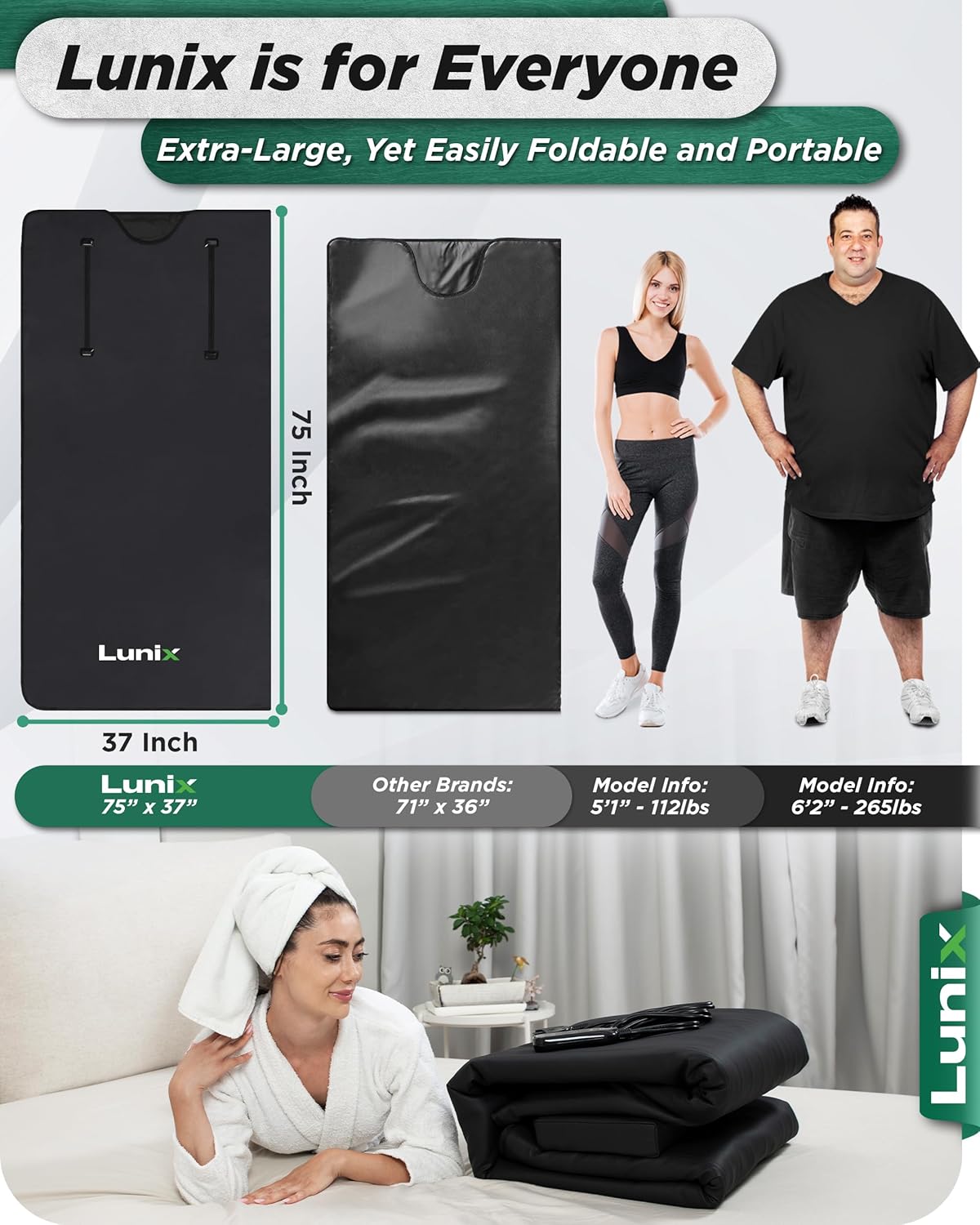 Lunix LX17 Portable Far Infrared Sauna Blanket for Home Relaxation - Temperature Range of 77-176°F - Enjoy an Infrared Sauna Anywhere, with Head Pillow, Detox Wrap & Hot Cold Gel Pack