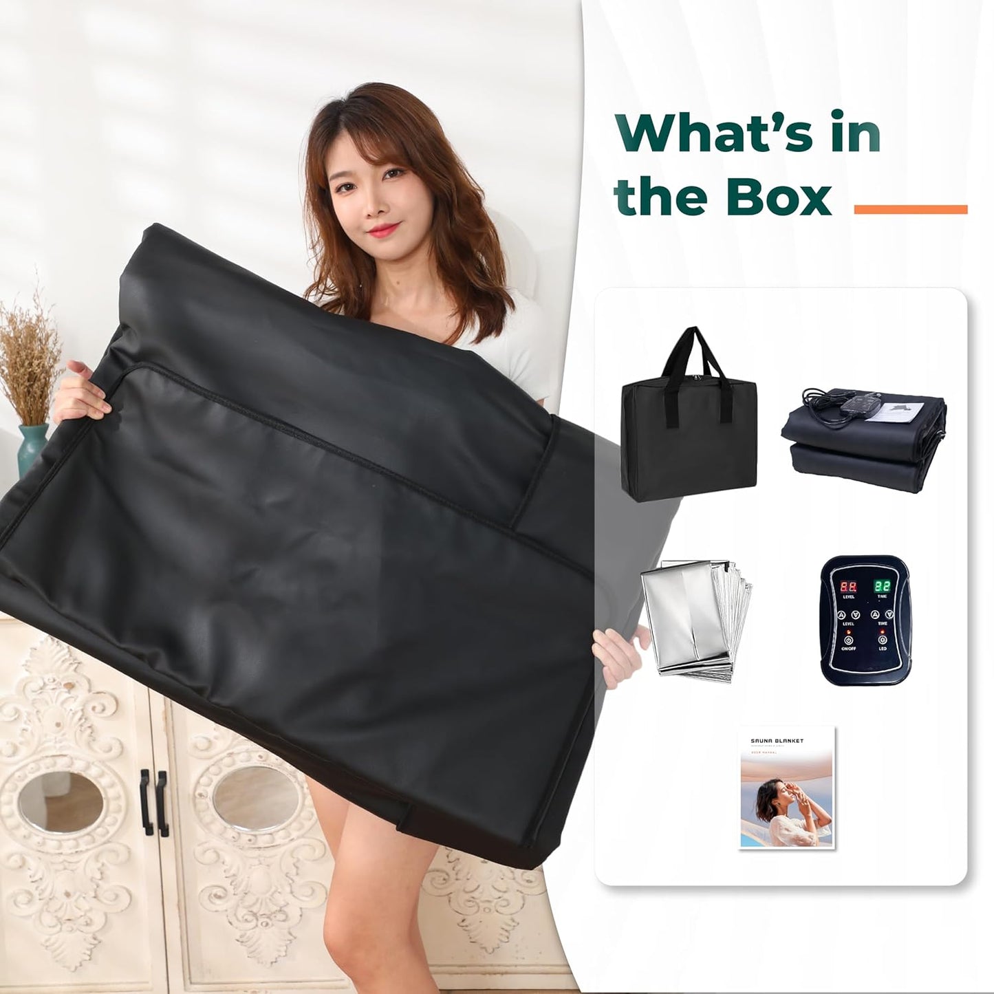 HL500 Portable Far Infrared Sauna Blanket for Body Relaxation & Detoxification, 1-60 Minutes Timer, 95-185°F Temp. Control