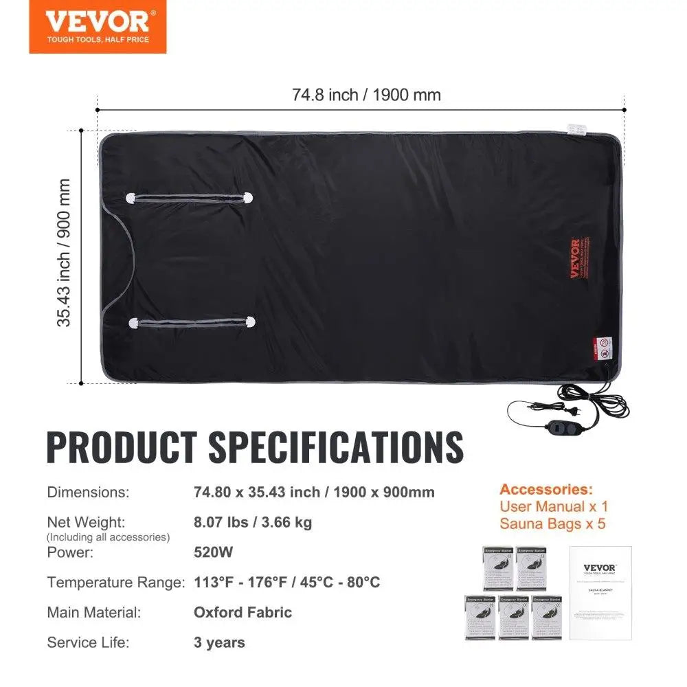 Portable Sauna Blanket Detox Far Infrared Sauna Bag Carbon Fiber Heating 1-6 Level Adjustable Temp Timer 5-60 mins 75x35in - SAUNA BLANKETS® - Free Shipping Buy Now