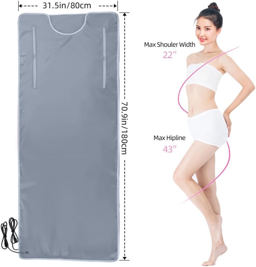 Sauna Blanket Infrared, 70” (Large) Length Heat 2 Zone far, Zipper Type, Digital Body Sauna (Grey)