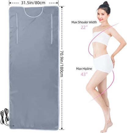 Sauna Blanket Infrared, 70” (Large) Length Heat 2 Zone far, Zipper Type, Digital Body Sauna (Grey)
