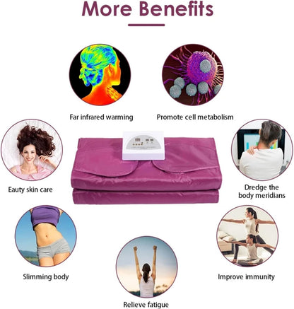 Far Infrared Sauna Blanket, 2 Zone Digital Controller Slimming Weight Detox Spa for Weight Loss Detox Relaxation with Safety Switch