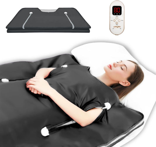 OKYUK Infrared Sauna Blanket - Sauna Blanket for Home Use, Portable Design for Relaxation, Multi-Stage Heating 104°F - 176°F, 20-60 Minutes Timer, 6 ft x 2.65 ft, Included 5 Sauna Detox Wraps