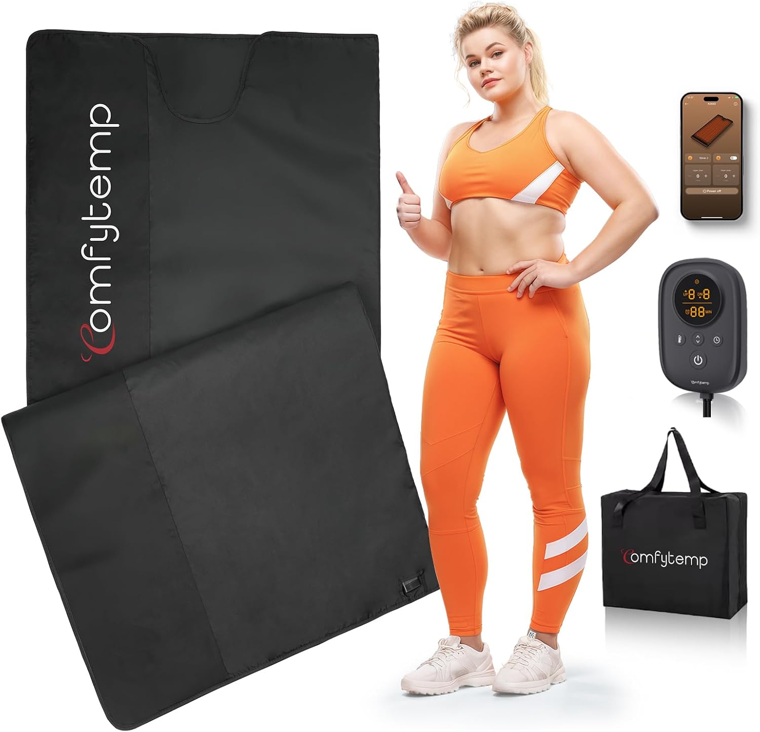 Comfytemp Infrared Sauna Blanket 35" X 78" Extra Large, Support Dual Zone Temperature Control & App Control — Smarter & Safer Portable Sauna Blanket, Low EMF, for Sweating, for Mom