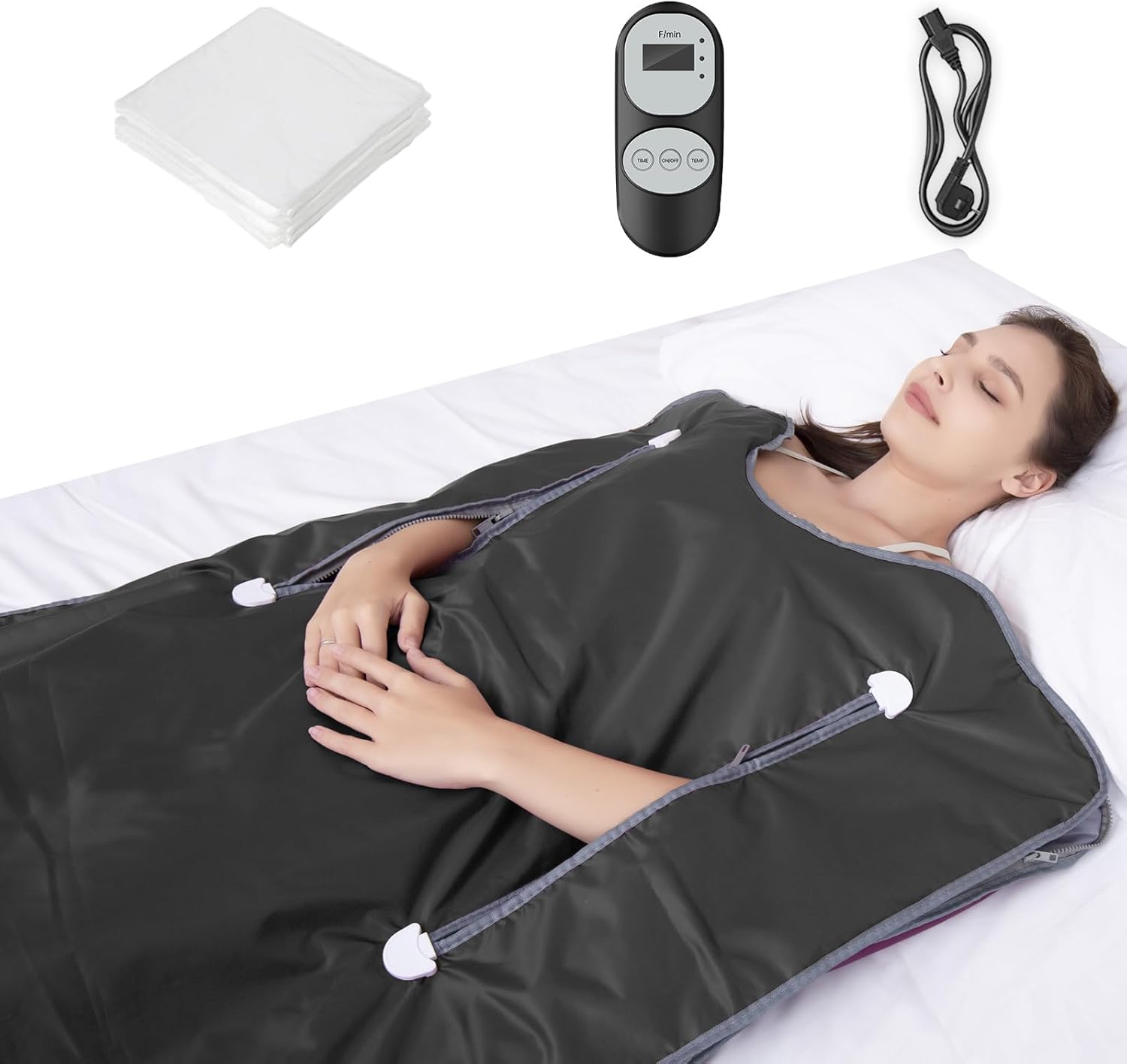 Far Infrared Sauna Blanket for Detox Portable Infrared Sauna Blanket Heating Sauna Blanket for Home Therapy Remote Controller Sauna Blanket with 95–176 °F Temp Range Black