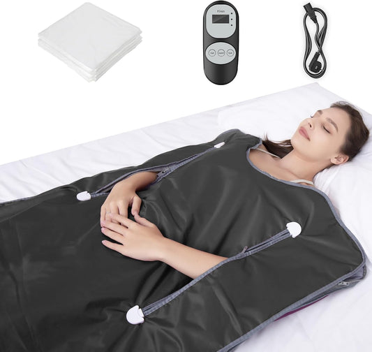 Far Infrared Sauna Blanket for Detox Portable Infrared Sauna Blanket Heating Sauna Blanket for Home Therapy Remote Controller Sauna Blanket with 95–176 °F Temp Range Black