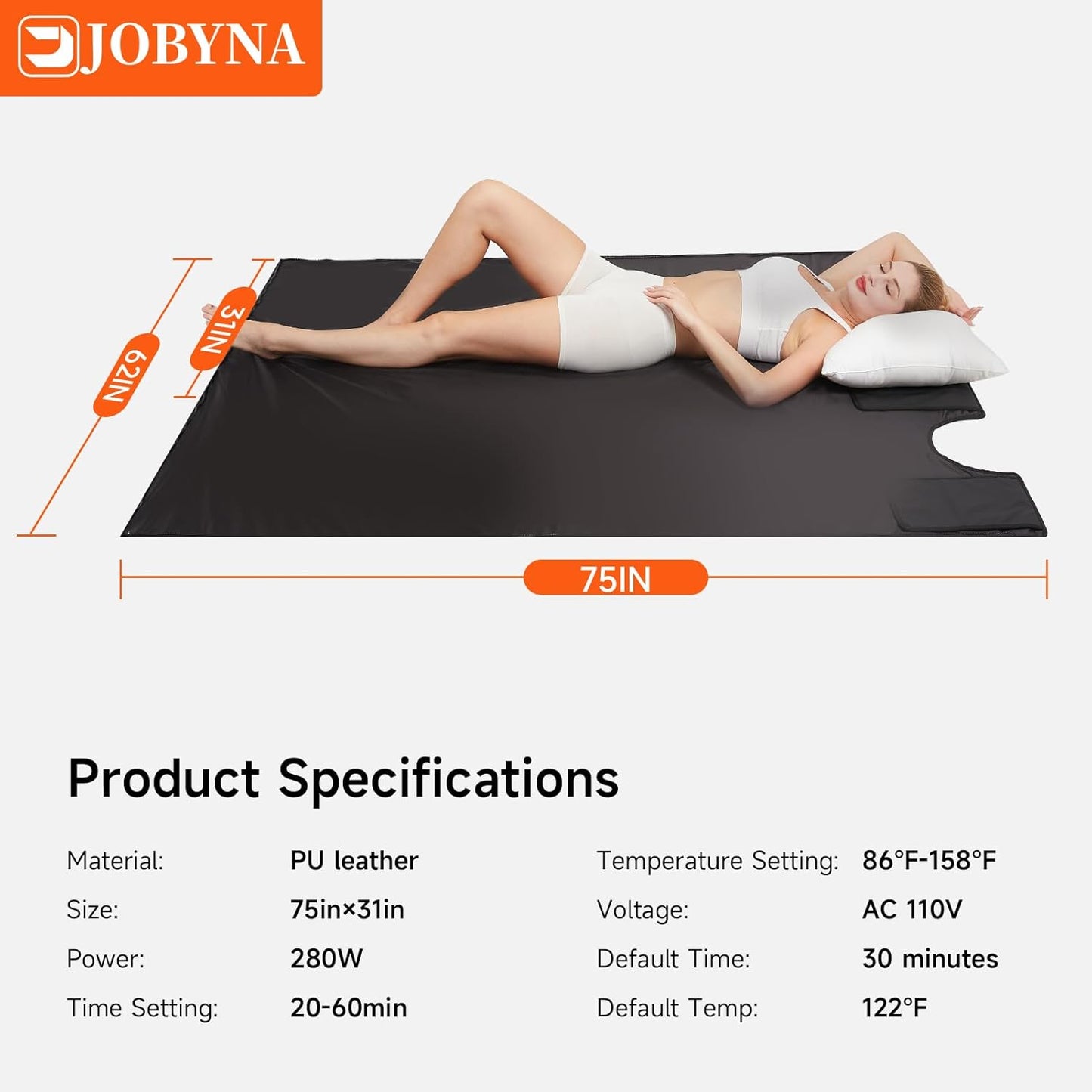 JOBYNA Sauna Blanket for Home, 75'' x 31'' Sauna Blanket with 20-60 Minutes Timer, 86℉-158℉ Temp Adjustable, 280W Auto Shut Off Sauna Bag for Home Relaxation, Wellness & Recovery